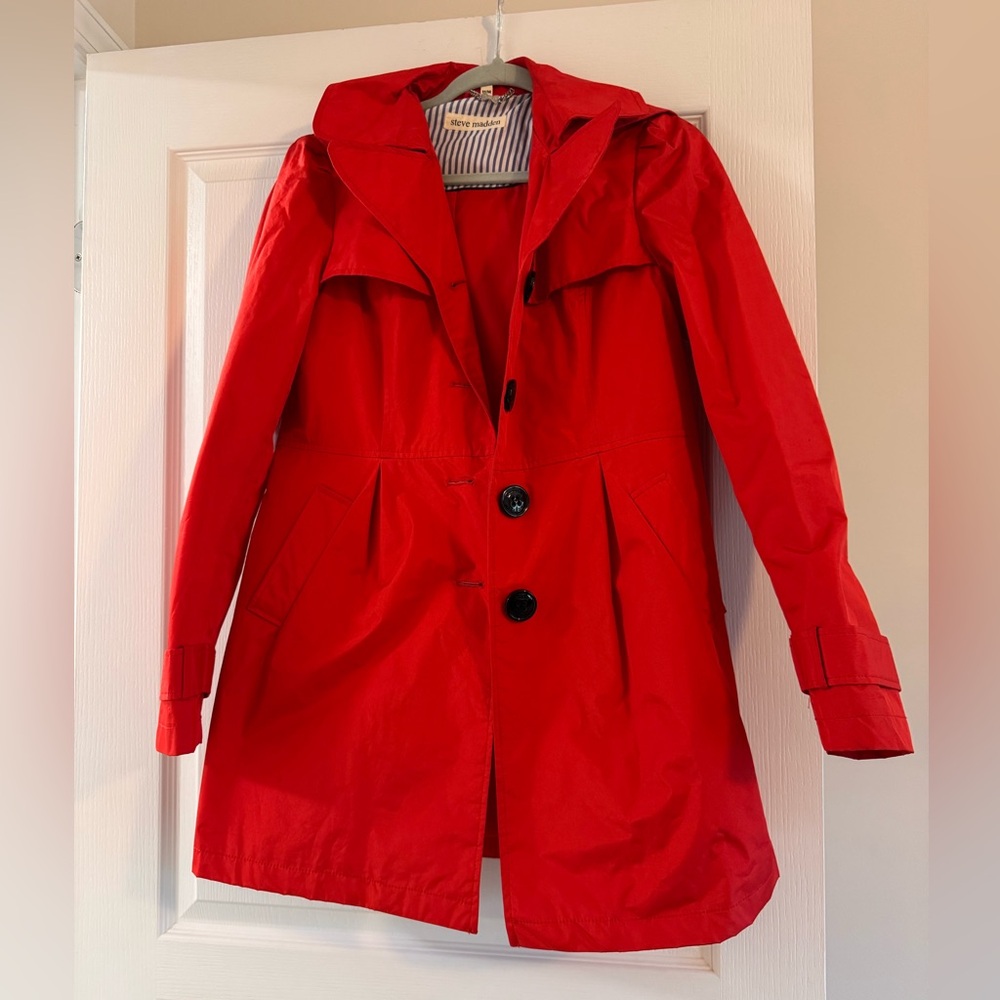 Steve Madden Bright Red Trench Coat with Hood